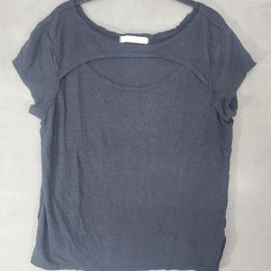 Free People Womens Size Large Tshirt Black Linen Short Sleeve